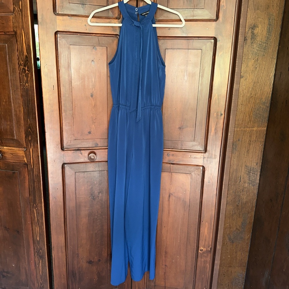 Maggy London Womens Romper Wide Legs Gathered Jumpsuit Sz 2 Deep Blue EUC